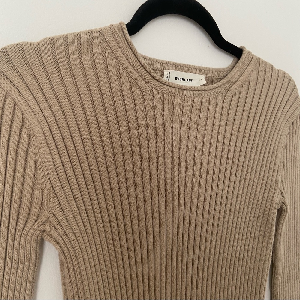 Everlane Cotton Ribbed Crew Sweater in Tan Beige size XS - Picture 7 of 10